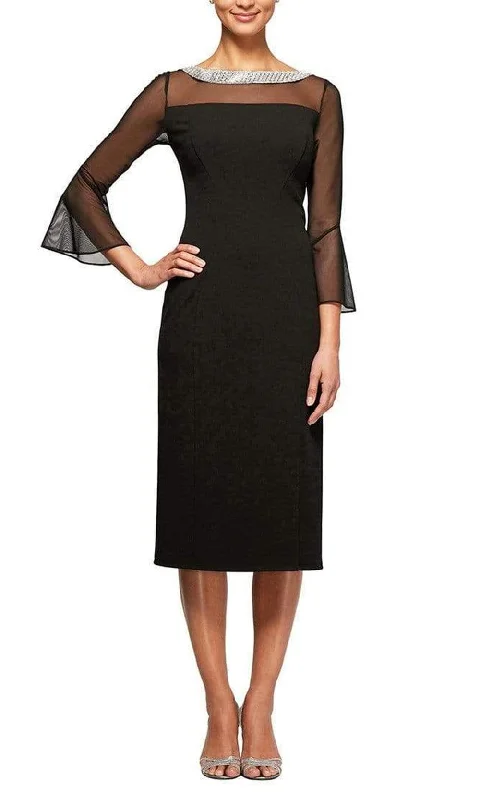 Elevate Your Wardrobe Alex Evenings - 160146 Crystal Beaded Neckline Illusion Sheath Dress