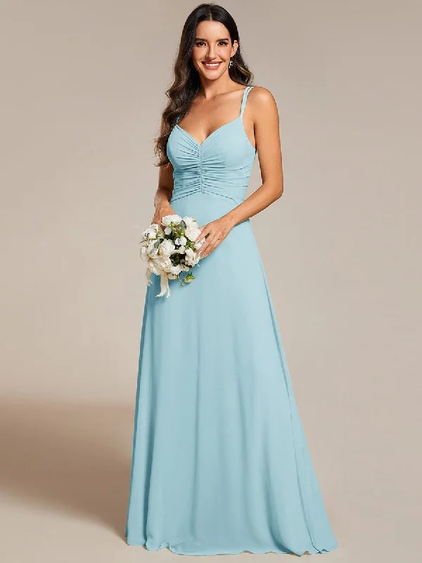 Best Online Women's Boutiques Flowy Pleated Chiffon Bridesmaid Dress with Adjustable Straps