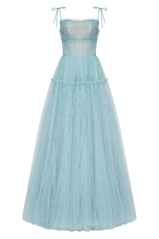 Relaxed Fit Women's Fashion Ocean Wave Tie-straps tulle prom dress