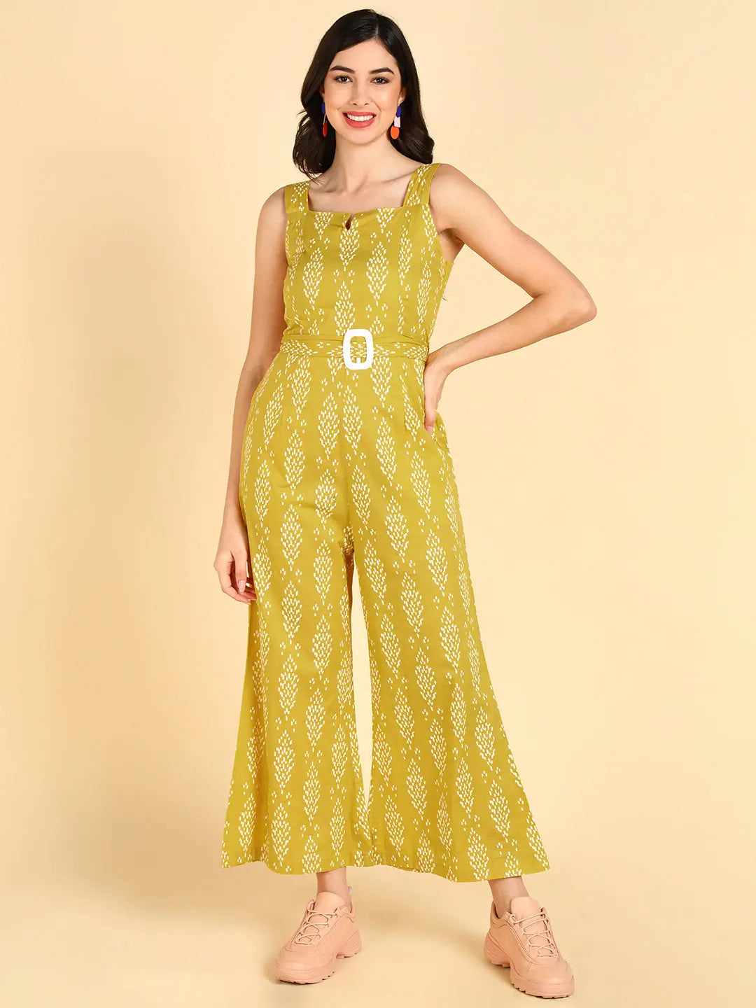 Online Boutique Stores Women Printed Standard Yellow Jumpsuits & Sets