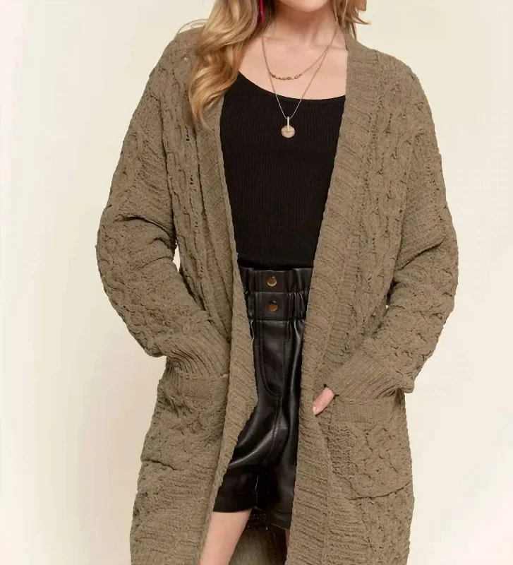 Trendy Street Style Clothing Cableknit Sweater Cardigan In Olive