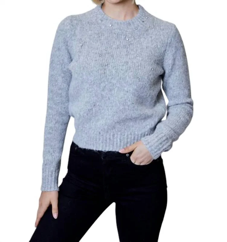 Women's Fashion Essentials Long Sleeve Embellished Sweater In Heather Stone