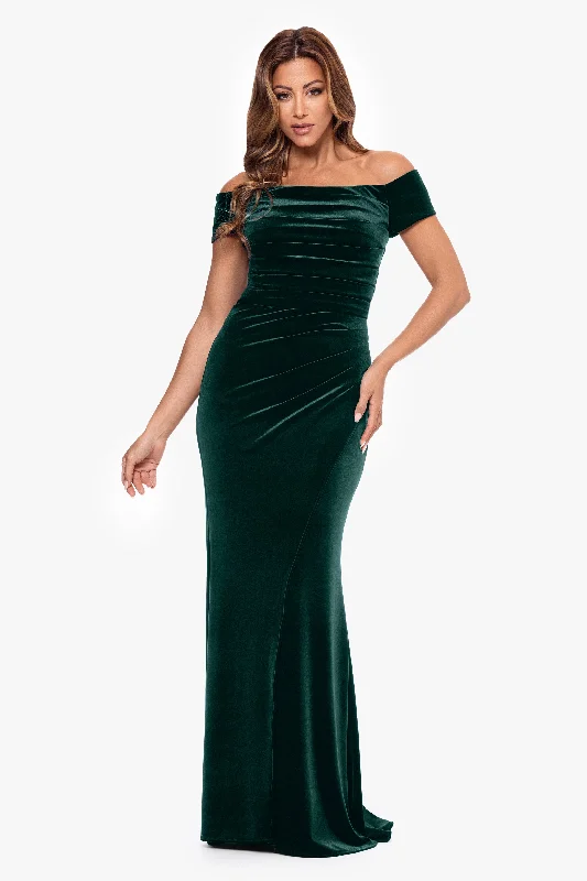 Fashionable Women's Wardrobe "Anita" Long Velvet Off the Shoulder Dress