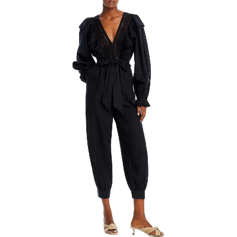 Style Upgrade FARM Rio Womens Eyelet Belted Jogger Jumpsuit