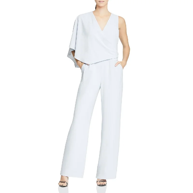 Quality Driven Apparel Halston Womens Faux Wrap Asymmetric Jumpsuit