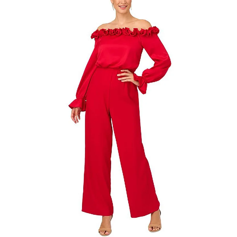 Women's Fashion Clothing Adrianna Papell Womens Satin Off-The-Shoulder Jumpsuit