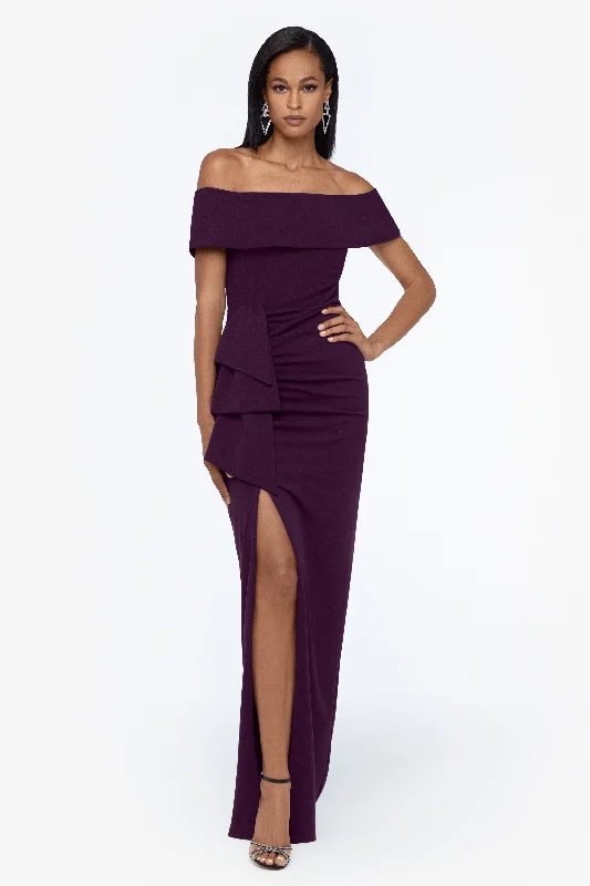 Clearance Sale, All Cheap "Camila" Long Off the Shoulder Scuba Crepe Dress