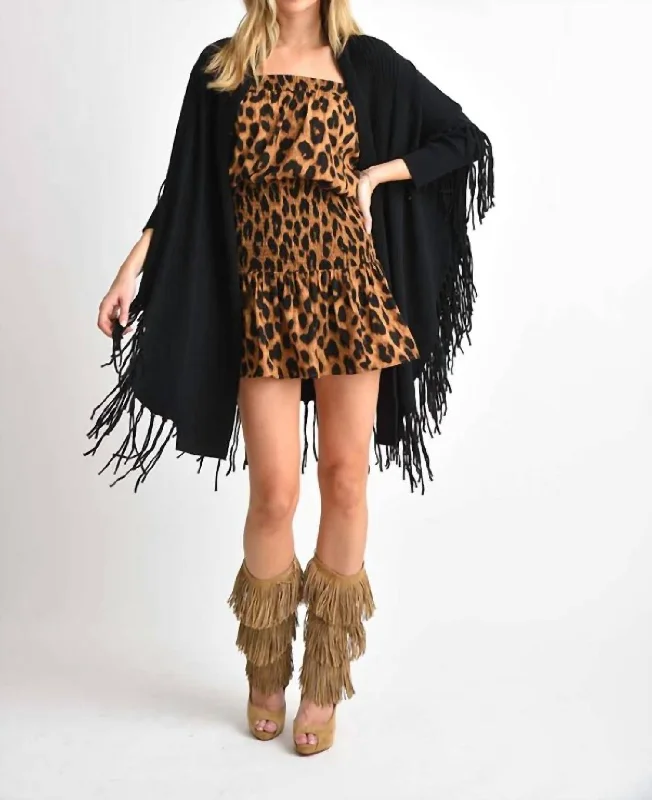 Winter Wardrobe Clearance Heaven Draped Cardigan With Fringe Hem In Black