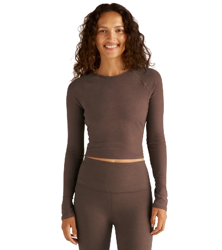 Flash Sale Clothing Beyond Yoga Spacedye Enlighten Cropped Pullover Truffle Heather