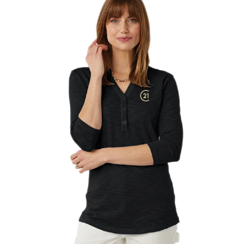 Workwear Fashion for Women C21 Henley 3/4 Sleeve Tee - Black