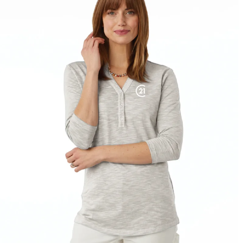 Women's Casual Dresses C21 Henley 3/4 Sleeve Tee - Oatmeal