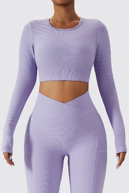 Clothing Sales Seamless Backless Crop Long Sleeve Top