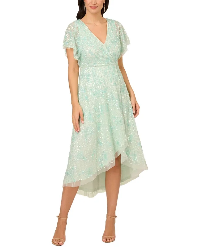 Special Offers, Don't Miss Adrianna Papell Beaded Mesh Flutter Sleeve Wrap Dress