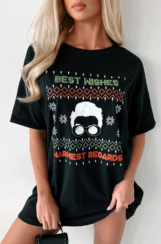 Imeless Style "Best Wishes, Warmest Regards" Oversized Graphic T-Shirt Dress (Black) - Print On Demand