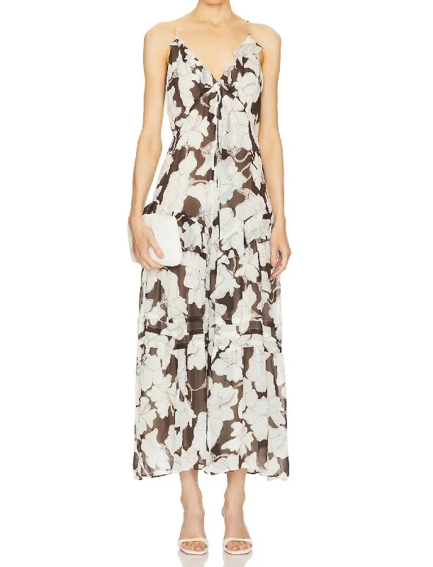 Trendy Street Style Boa Dress In Mocha Floral