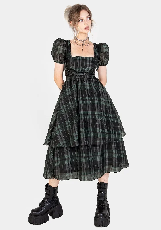 Seasonal Picks Checkmate Puff Sleeve Layered Organza Midi Dress