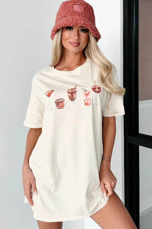 Elegant Clothing Christmas Spirits Oversized Graphic T-Shirt Dress (Vanilla) - Print On Demand