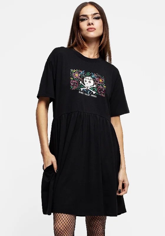 Women's Clothing for Every Season and Trend Death Conquers All Floral Skull Embroidered Mini Skater Dress