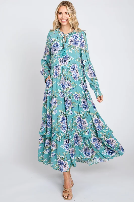 Online Clothing Boutiques Jade Floral Smocked Ruffle Neck Maxi Dress