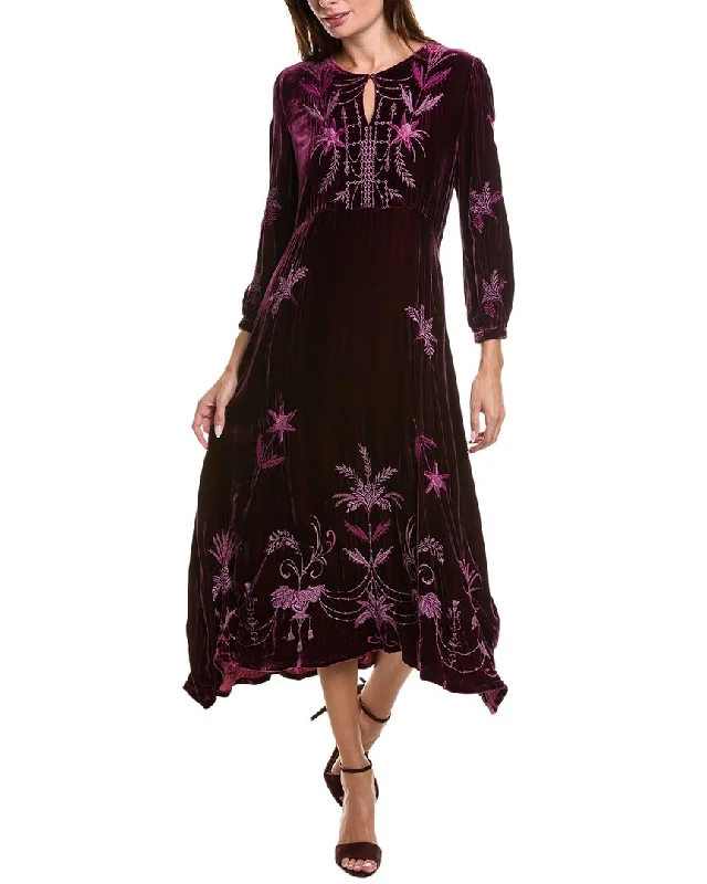 Get The Latest Trends Johnny Was Ivey Velvet Field Silk-Blend Tiered Dress