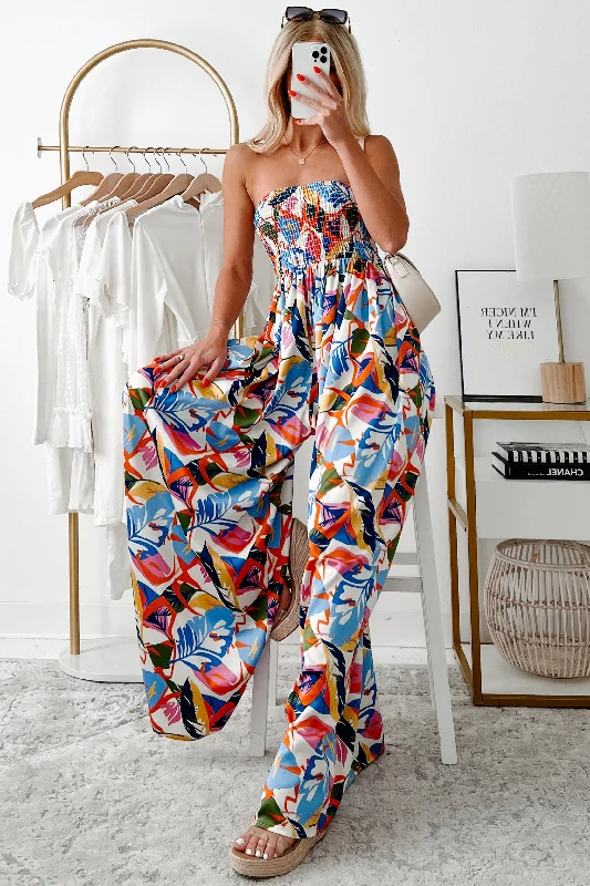 Affordable Fashion for Women Lovely In Lanai Strapless Floral Jumpsuit (Multi)