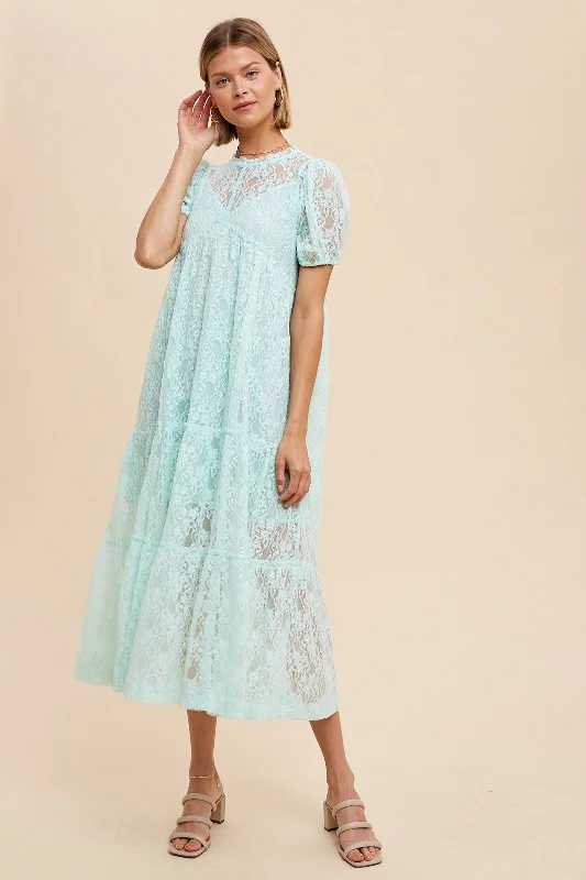 Trendy Boutique Online Mint Lace Tiered Midi Dress