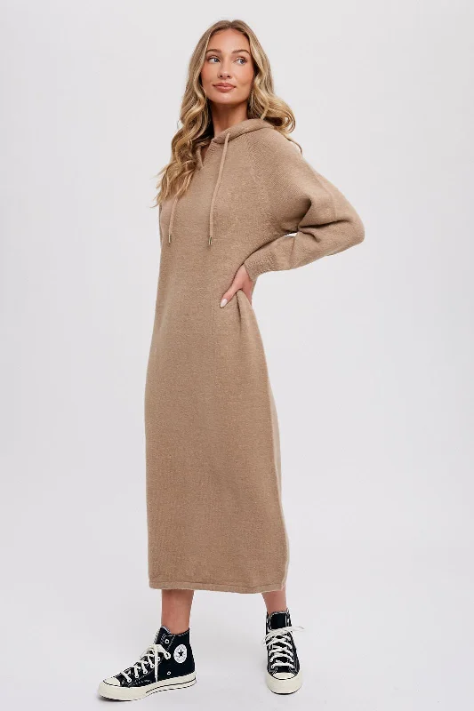 Festival Fashion Mocha Hooded Sweater Midi Dress