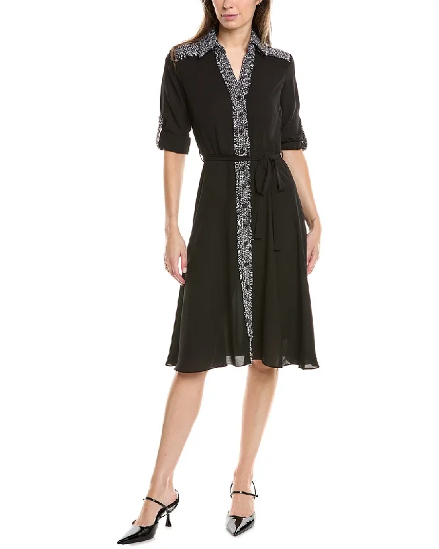 Elegant Women's Clothing Nanette Nanette Lepore Tweed Trim Shirtdress