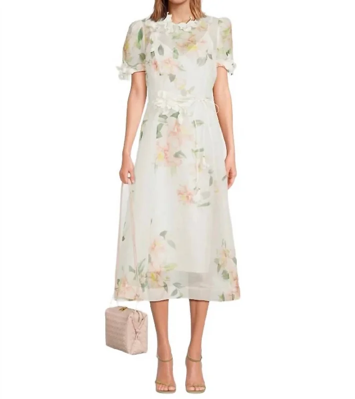 Chic Casual Style Natura Liftoff Flower Midi Dress In Ivory Camelia