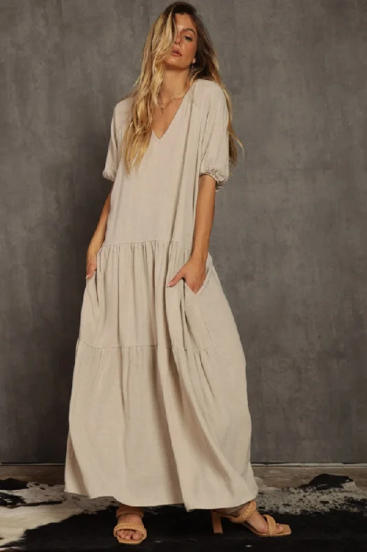 End Of Season Sale Clothing Natural Linen Tiered Dress