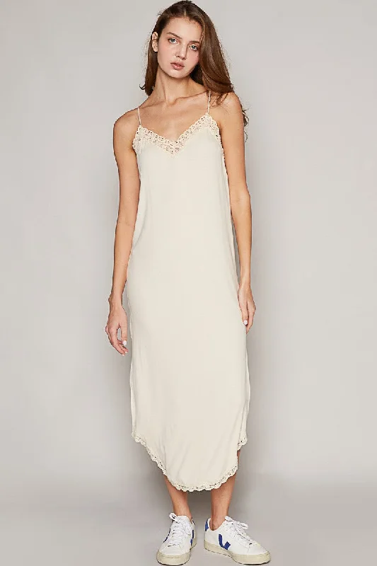 Day To Night Styles Toula Lace Trim Midi Dress (Almond Cream)