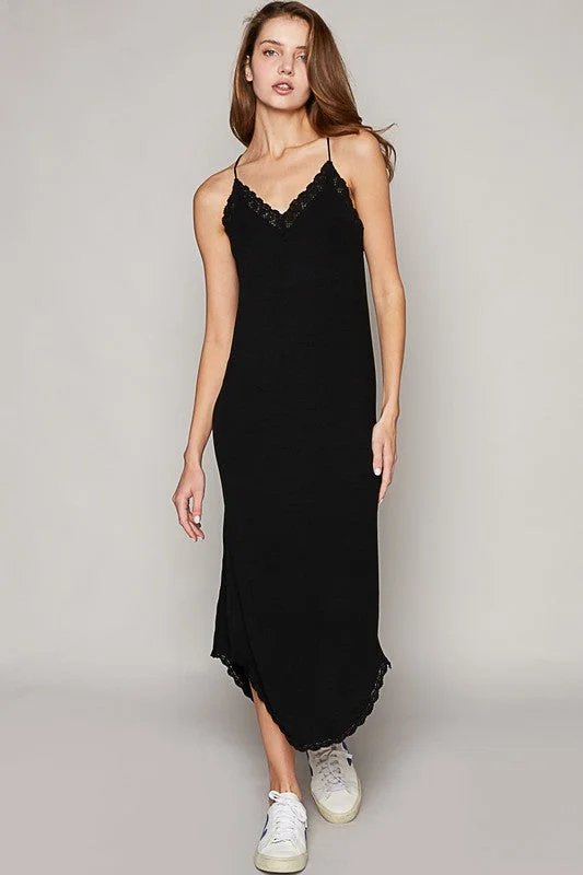 Season Sale Toula Lace Trim Midi Dress (Black)