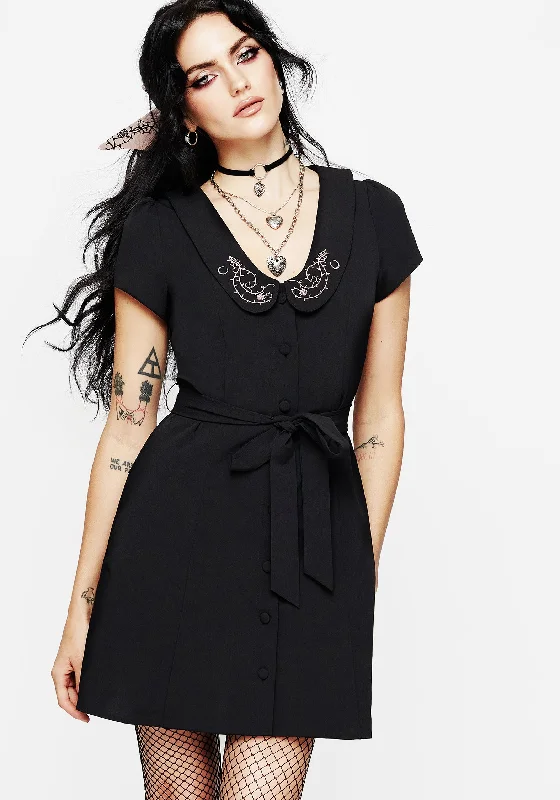 Online Boutiques Affordable Rosethorn Embroidered Collar Mini Shirt Dress