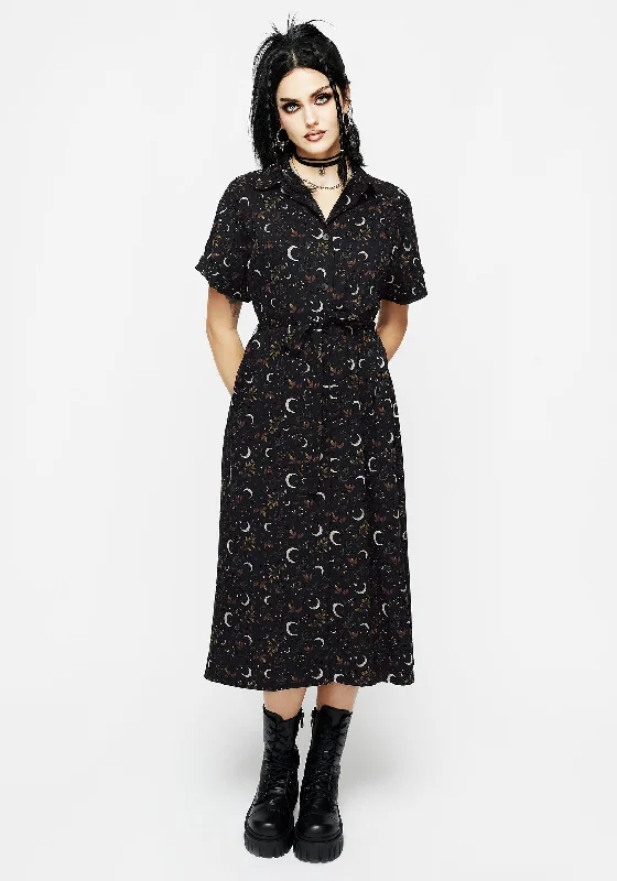 Season Appropriate Women's Collection Sickle Moon Midi Shirt Dress