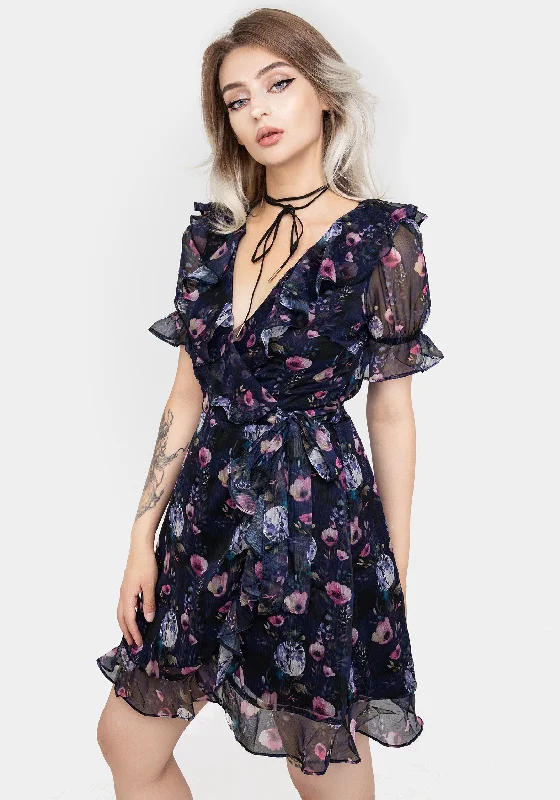 Cool Prices Socordia Floral Moon Chiffon Frill Wrap Mini Dress