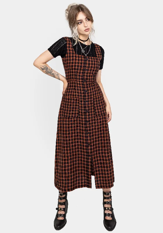 Designer Women's Fashion Online Terra Check Button Up Midaxi Dress - Orange