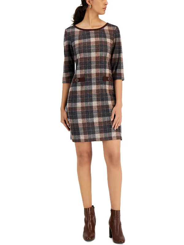 Women's Trendy Outfits Womens Plaid Mini Sheath Dress