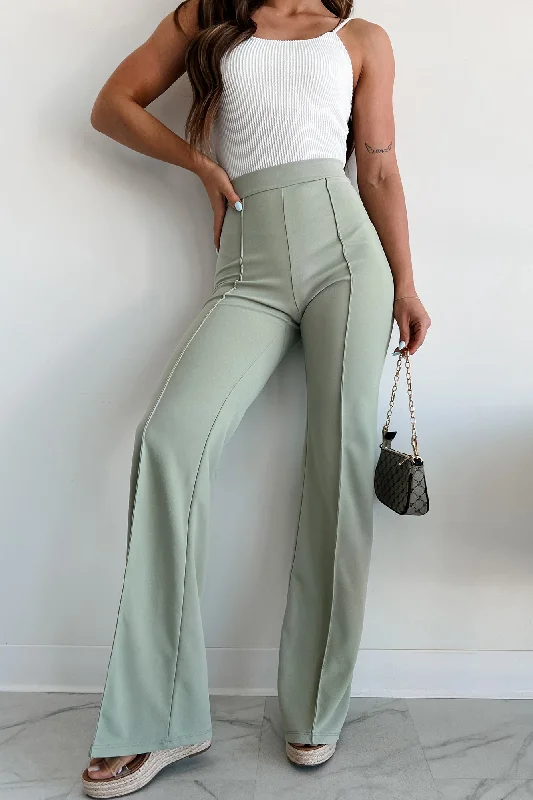 Chic And Trendy Work Talk High Waist Dress Pant (Sage)