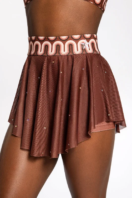 Chic Wardrobe Essentials Black Girls Cheer Mesh Overlay Skirt in Mocha