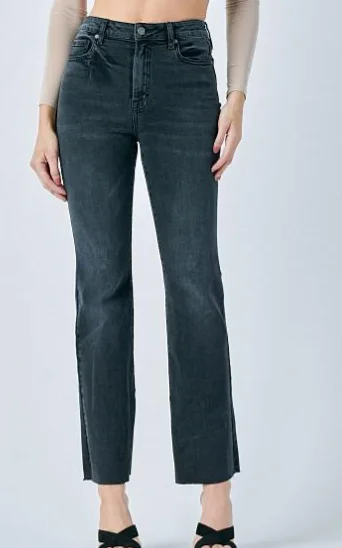 Trendy Street Style Attire Charcoal High rise Bootcut Jeans with Slit by Hidden Jeans