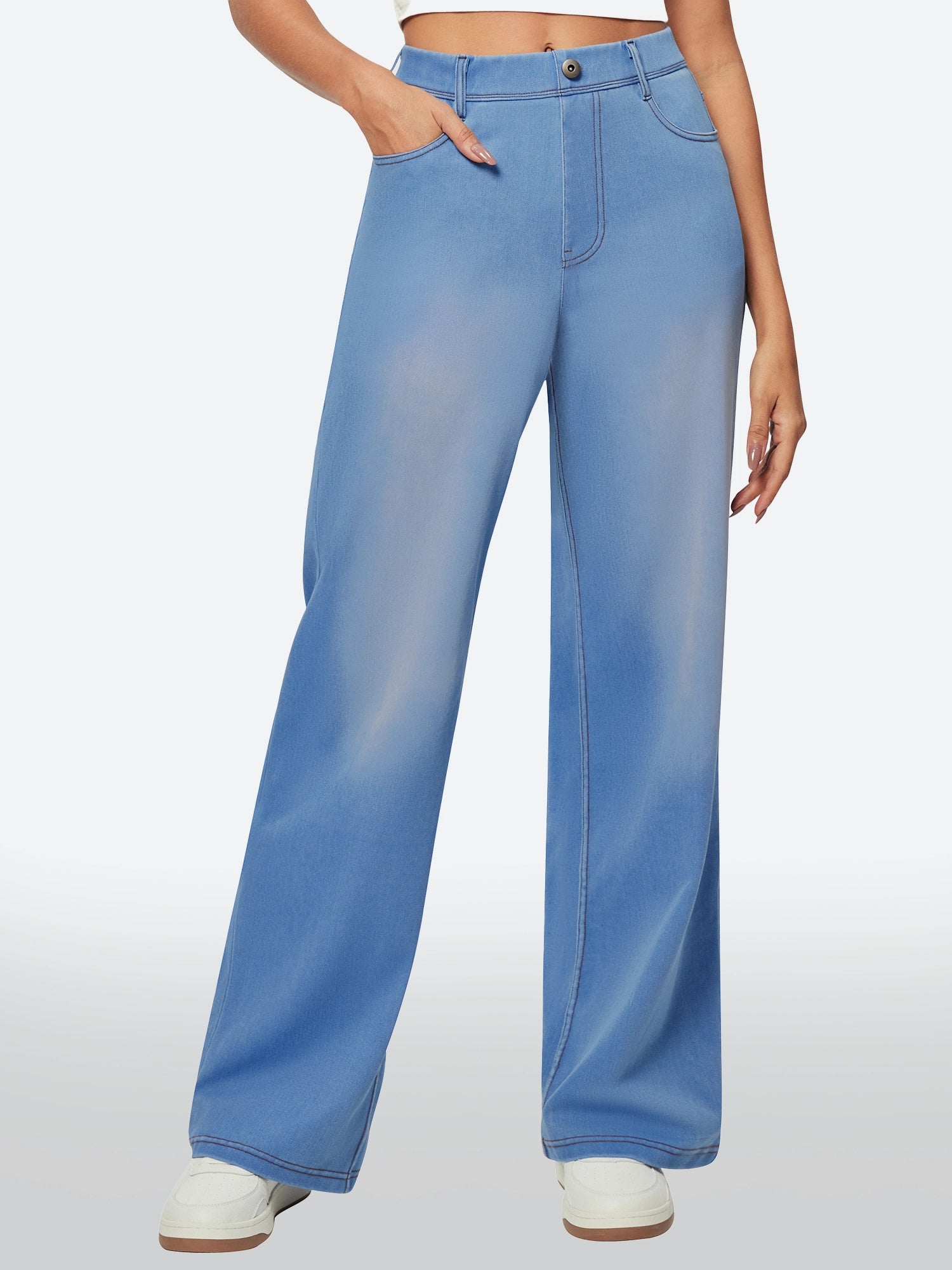 Effortless Chic Apparel IUGA FlexDenim™ High Waist Pull On Wide Leg Jeans