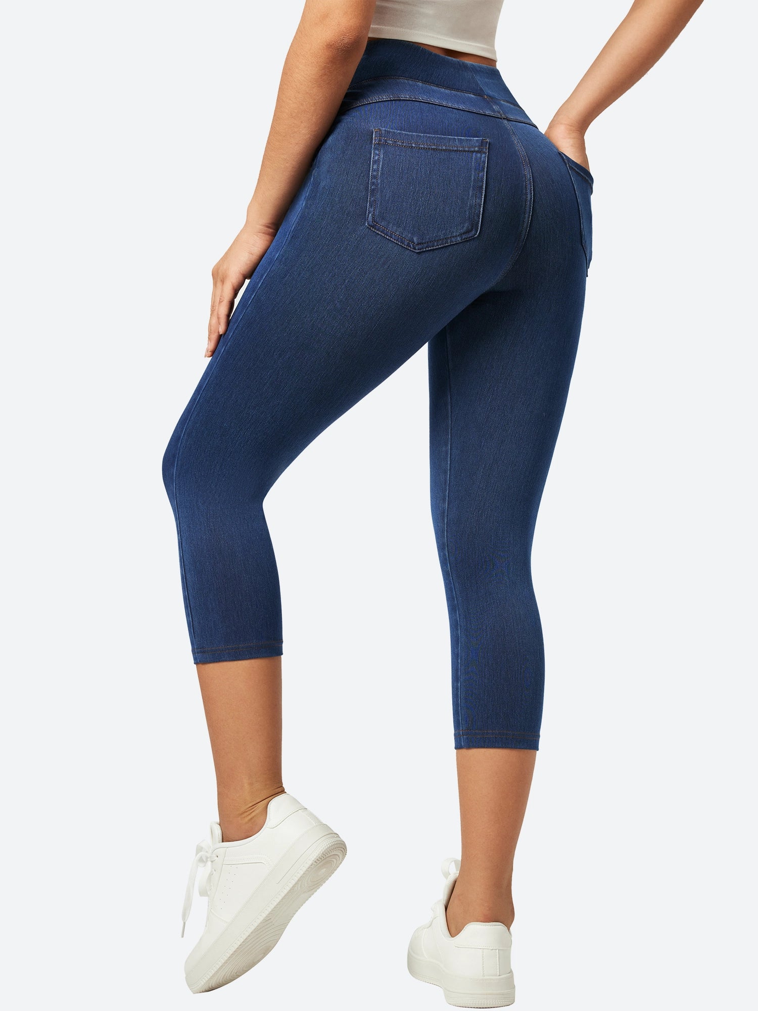 Weekend Exclusive IUGA FlexDenim™ High Waisted Pull On Capri Jeans With Pockets