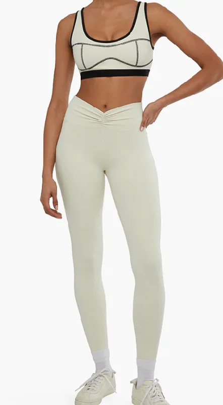 Luxury Women's Clothing Ruched V Legging in Cream by We Wore What