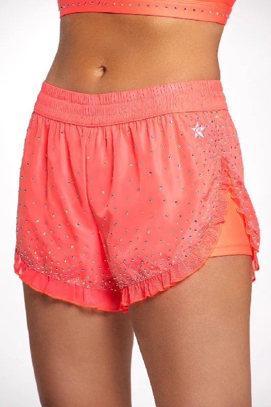 Trendy Women's Apparel Ruffle Running Short in Coral