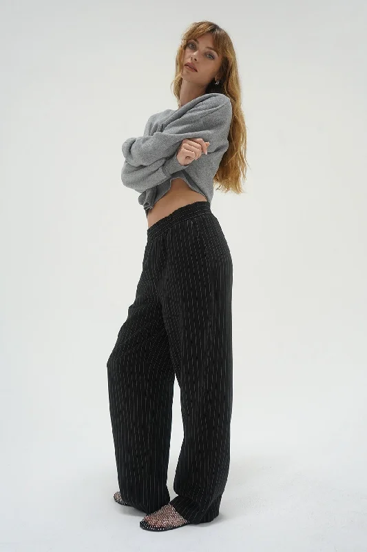 Comfort Centric Apparel Santo Pinstripe Elastic Waist Pant - Black White Pinstripe