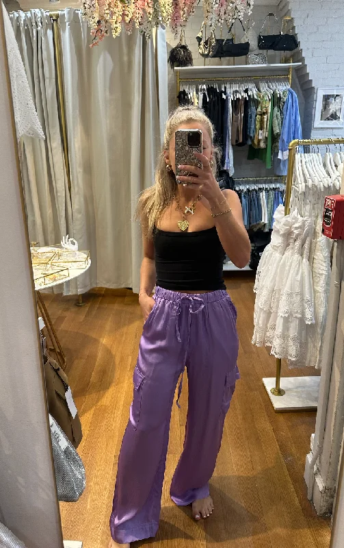 Vintage Women's Fashion Satin Cargo Pant in Lilac by FRNCH