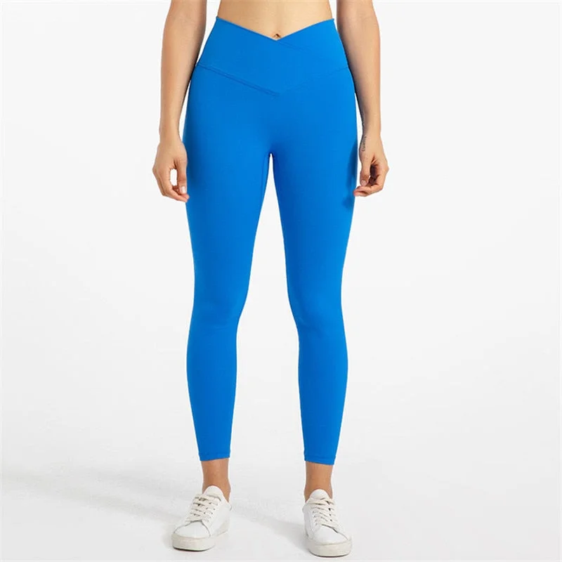 Affordable Women's Clothing Online Yoganix Solid Color High Waist Fintess Yoga Leggings Women Sports Pants Tight Butter Soft Front Waist Cross Gym Clothe Compression